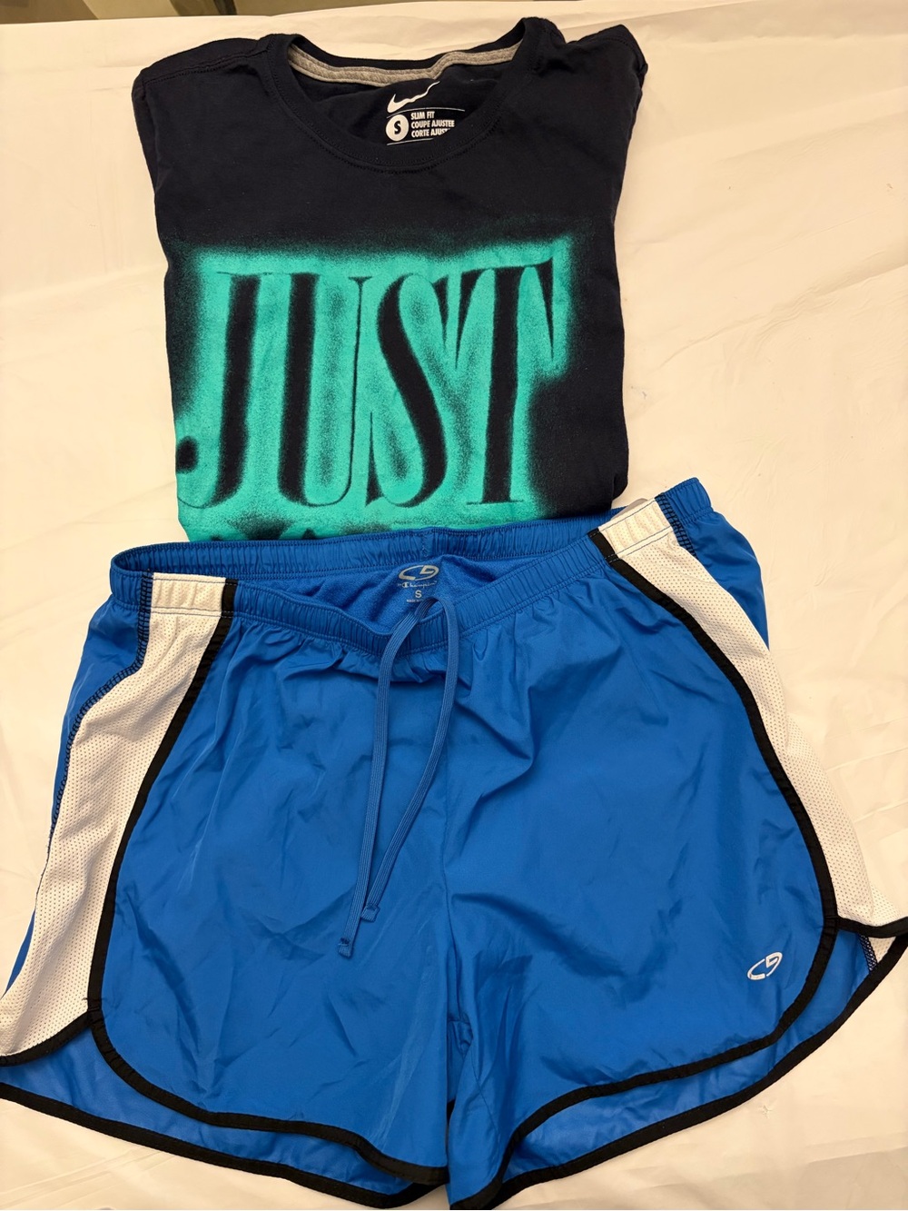 Nike "Just Do It" Graphic Tee +
Champion Athletic Running Shorts  S athletic set